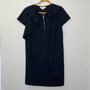 Michael Kors Black Dress with Cap Sleeves, Pockets and Zipper at Front